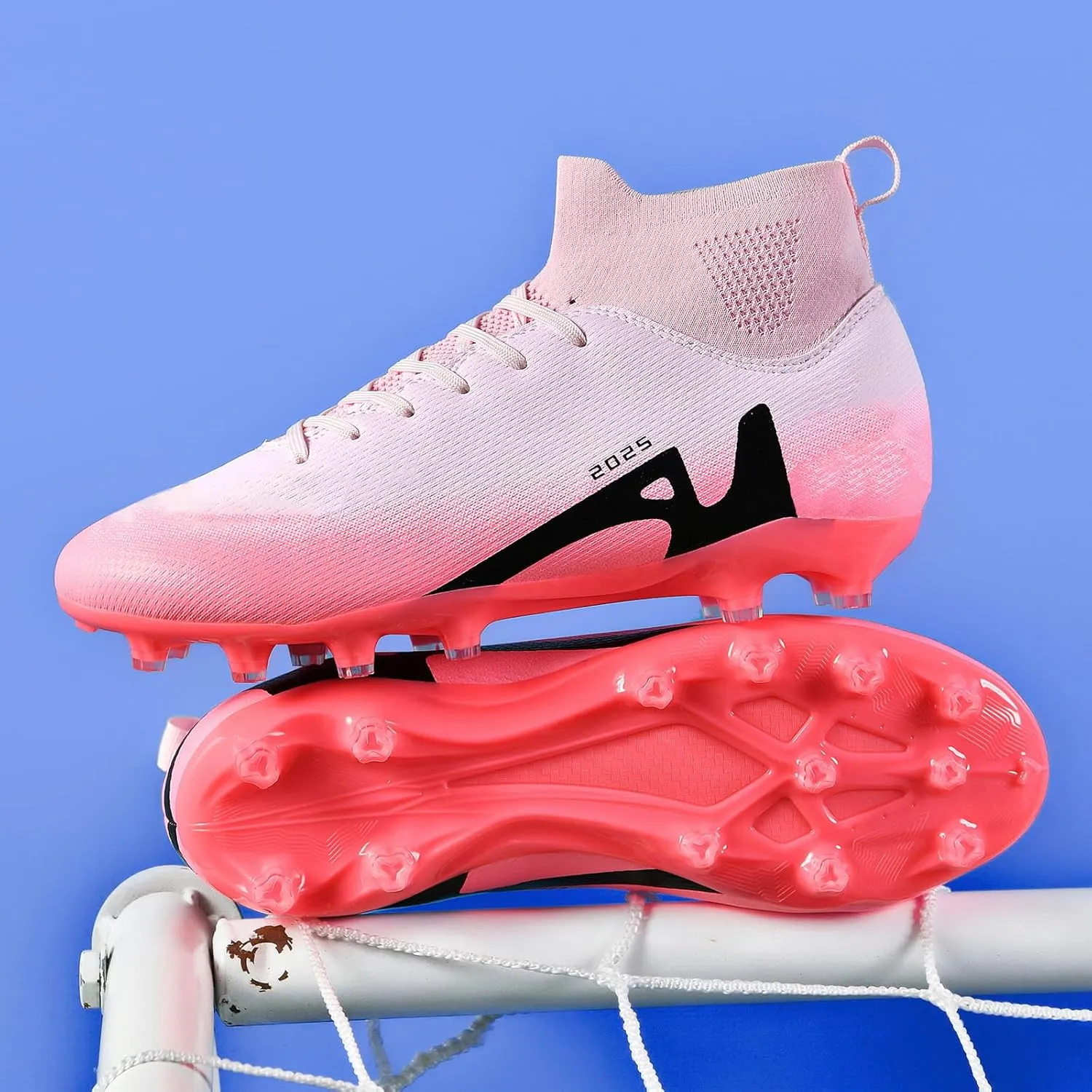 Men's Soccer Shoes High-Tops Lace-Up Non-Slip Spikes Indoor Football Futsal TF Turf Cleats