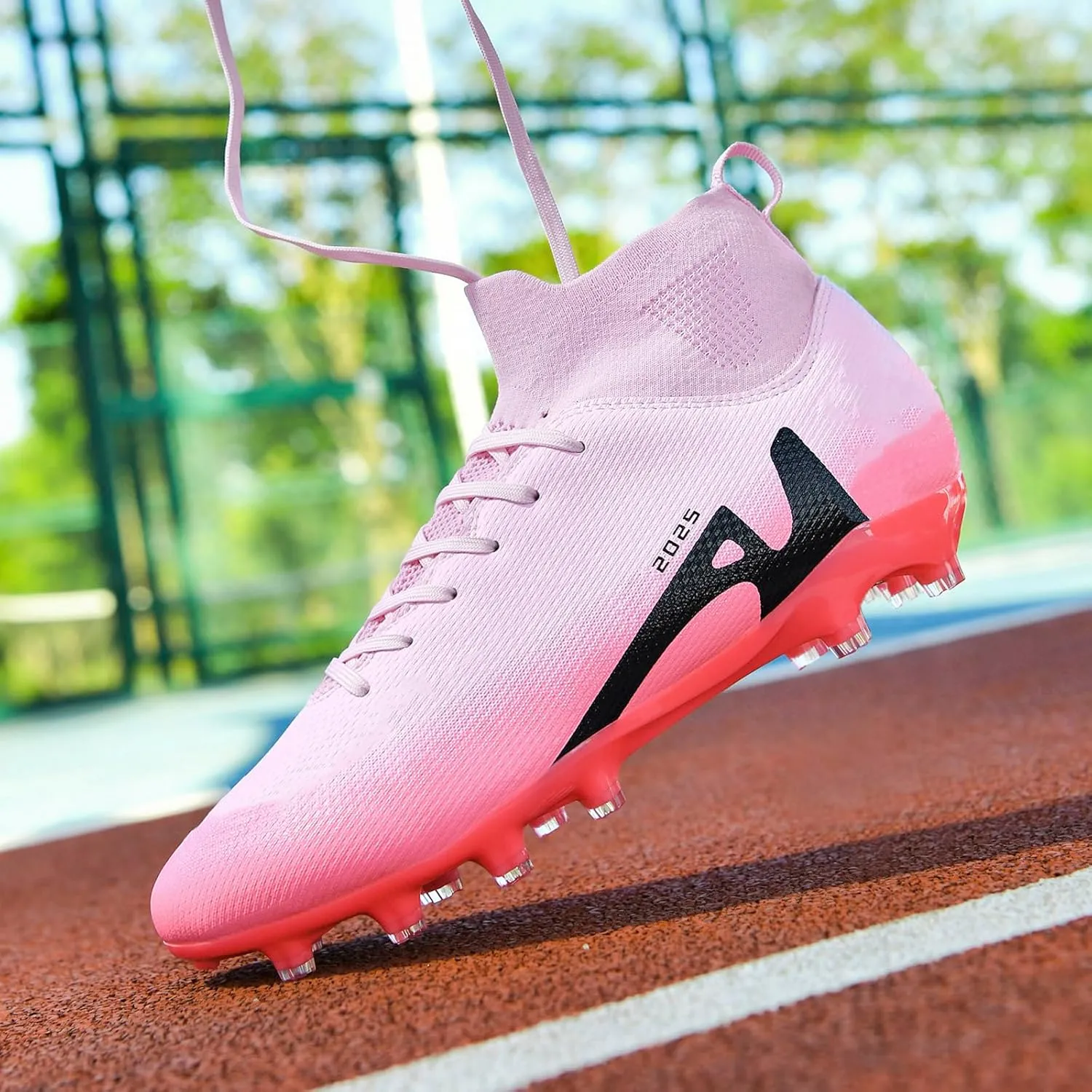 Men's Soccer Shoes High-Tops Lace-Up Non-Slip Spikes Indoor Football Futsal TF Turf Cleats