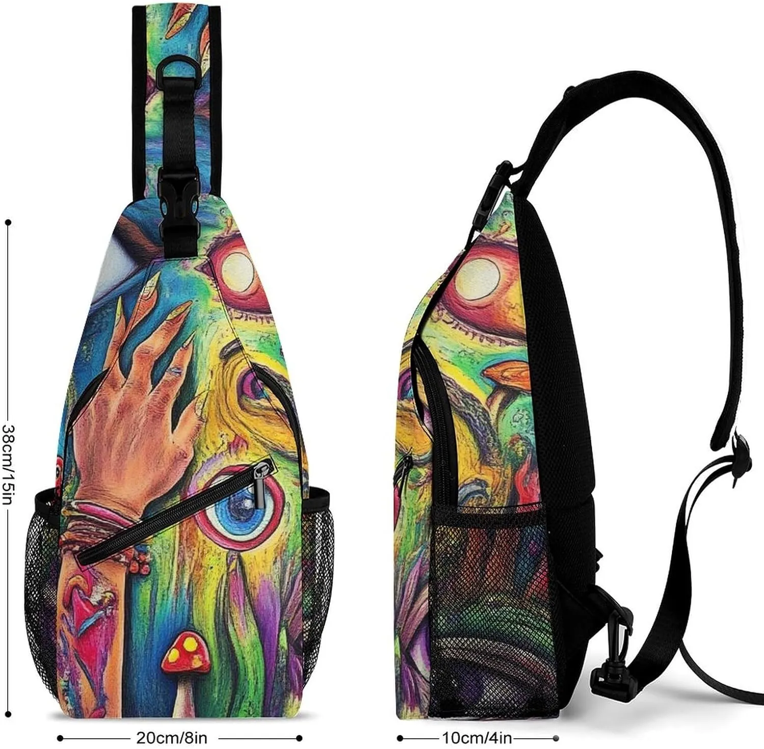Mens Travel Crossbody Sling Backpack Colorful Trippy Acid Eyes Art Gym Chest Bag Large Capacity Shoulder Bag Casual Daypack for Sport Hiking