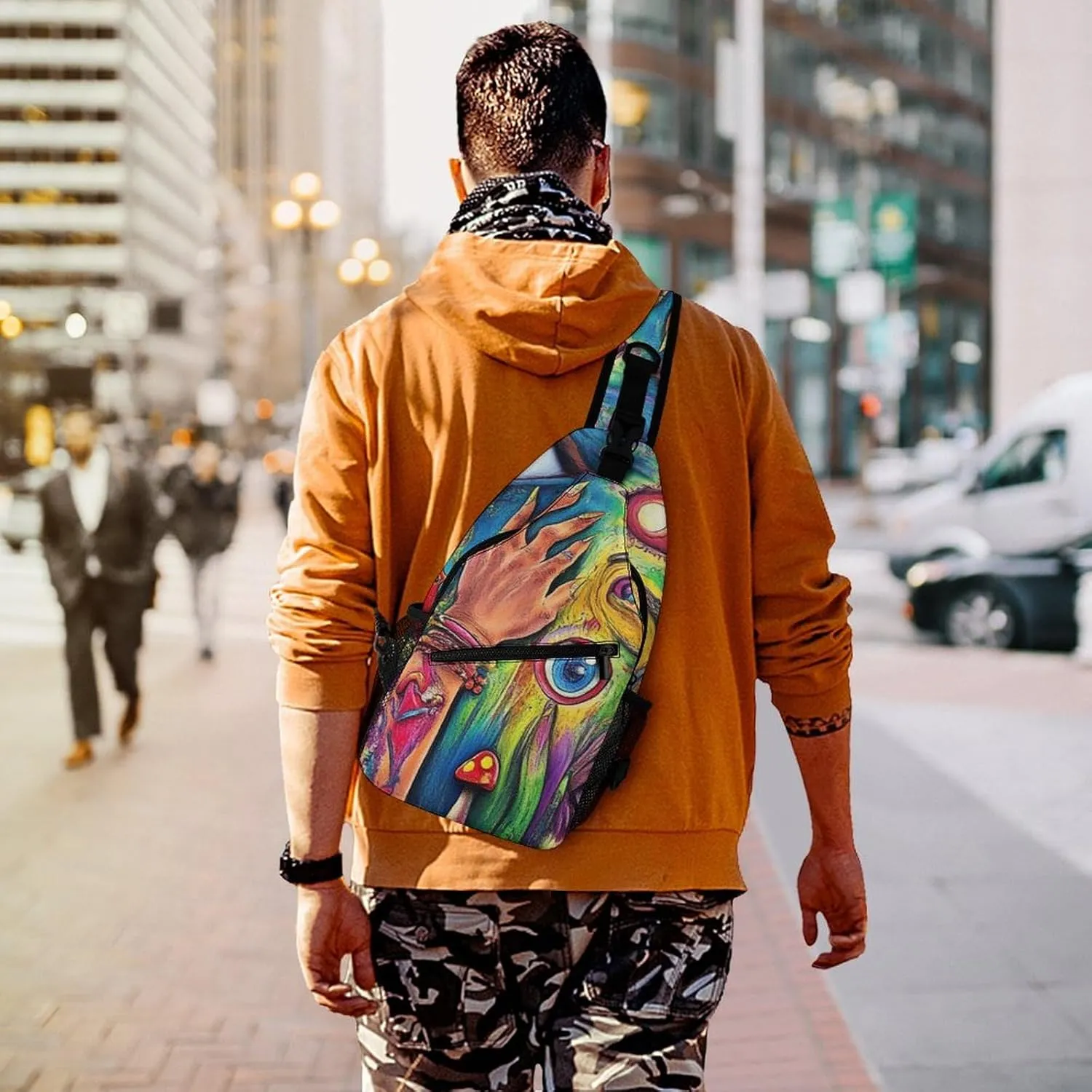 Mens Travel Crossbody Sling Backpack Colorful Trippy Acid Eyes Art Gym Chest Bag Large Capacity Shoulder Bag Casual Daypack for Sport Hiking