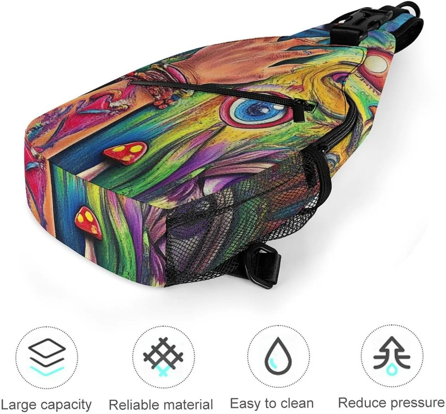 Mens Travel Crossbody Sling Backpack Colorful Trippy Acid Eyes Art Gym Chest Bag Large Capacity Shoulder Bag Casual Daypack for Sport Hiking