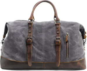 Men's Travel Duffle Bag Canvas Large Capacity Weekend Crossbody Shoulder Bag Convenient Carry On Luggage Bags (Grey)