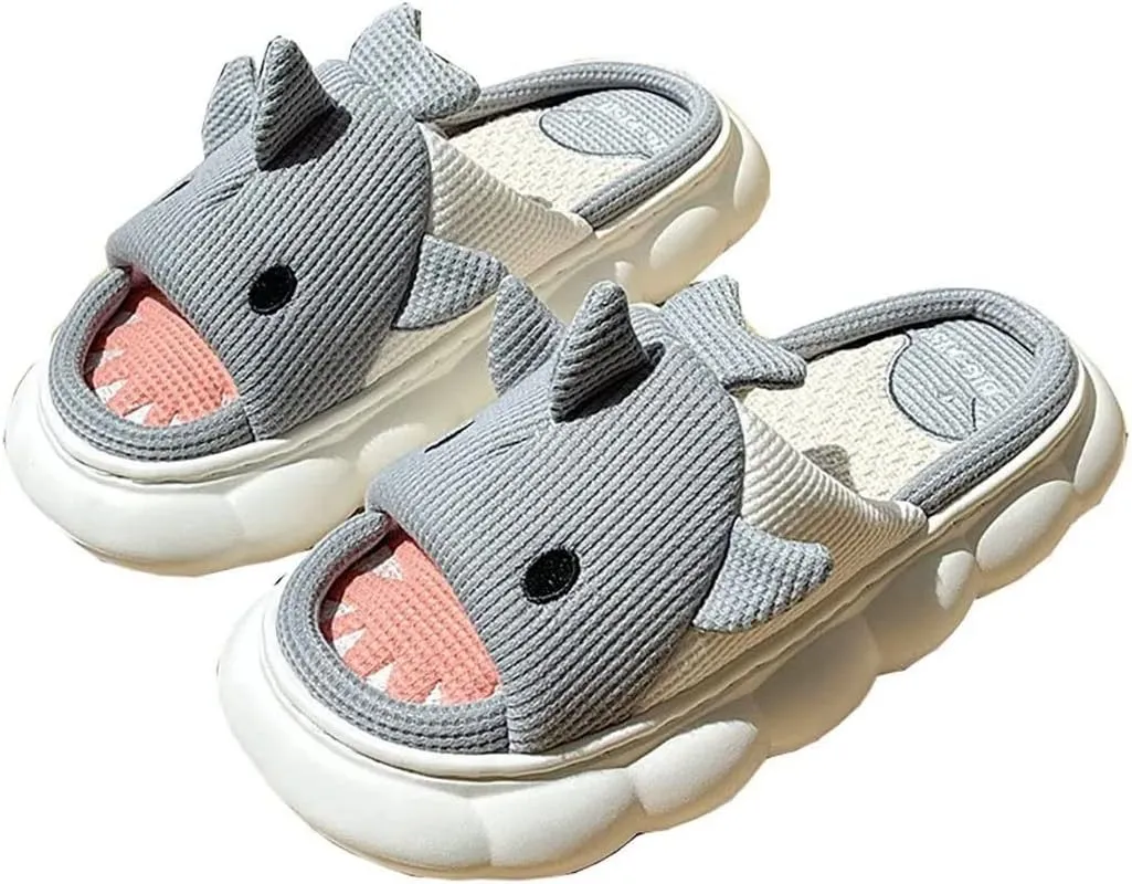 Men's Women's Linen Thick-Soled Cow Slippers, Linen Shark Slippers, Rabbit Linen Slippers, Linen Whale Thick-Soled Slippers Cloud Slide Hug Pillow Sandals