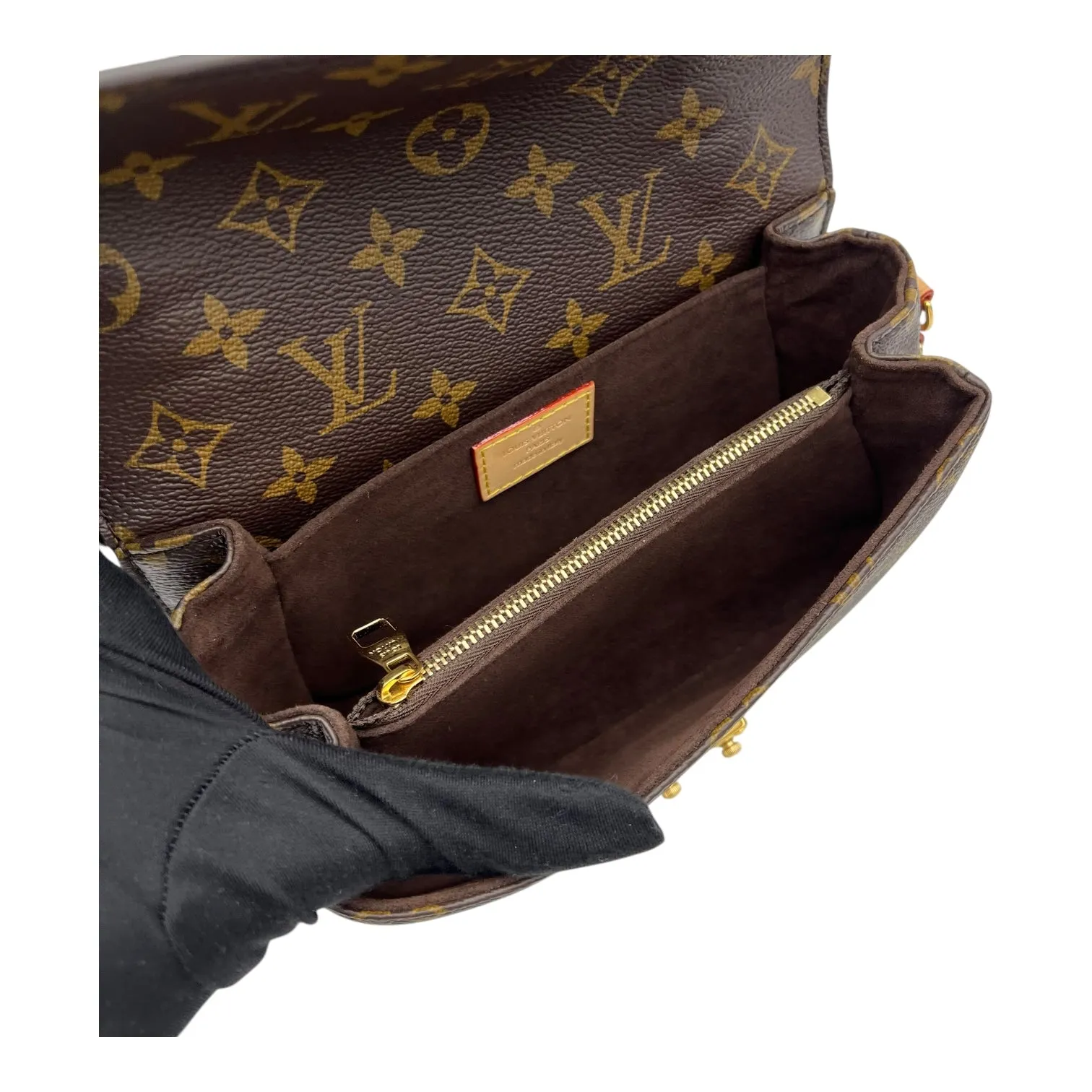 Metis East West Brown Crossbody Bag in Monogram Coated Canvas, Gold hardware