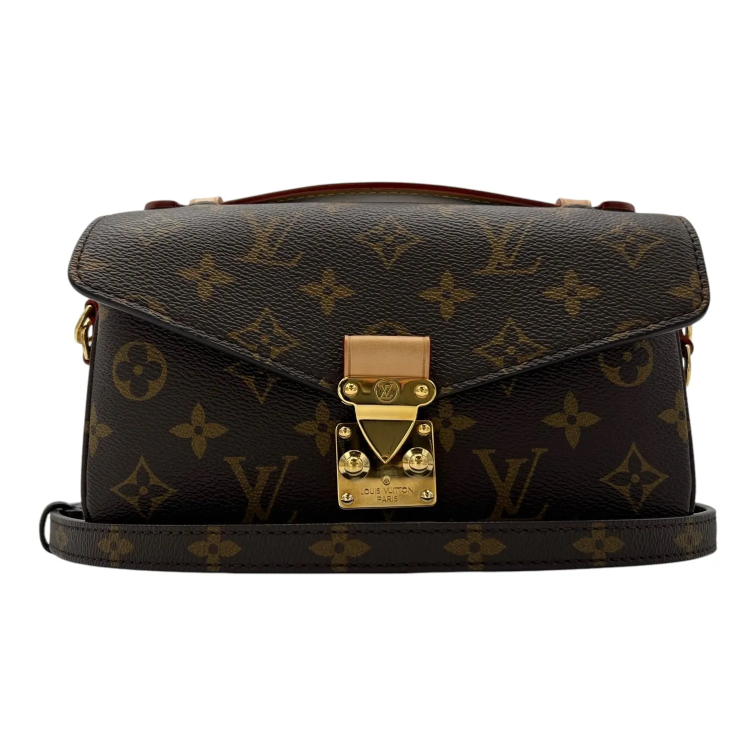 Metis East West Brown Crossbody Bag in Monogram Coated Canvas, Gold hardware