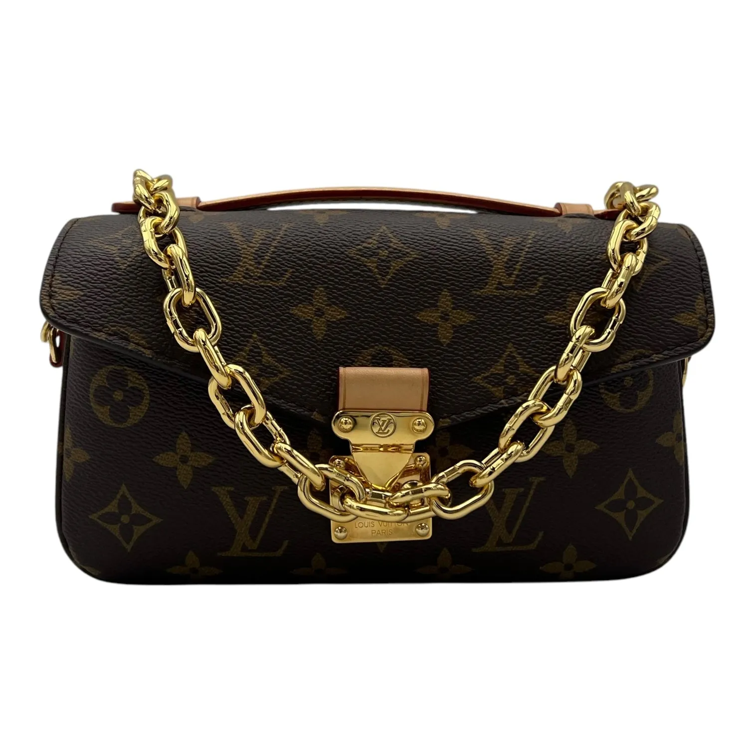 Metis East West Brown Crossbody Bag in Monogram Coated Canvas, Gold hardware