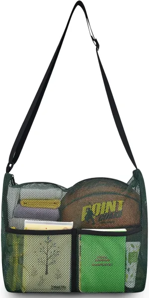 Mildbeer Gym Tote Bag, Mesh Bag Crossbody Satchel 12x6x12 for Gym Beach Ball Games Training Camping Hiking Clothes Storage