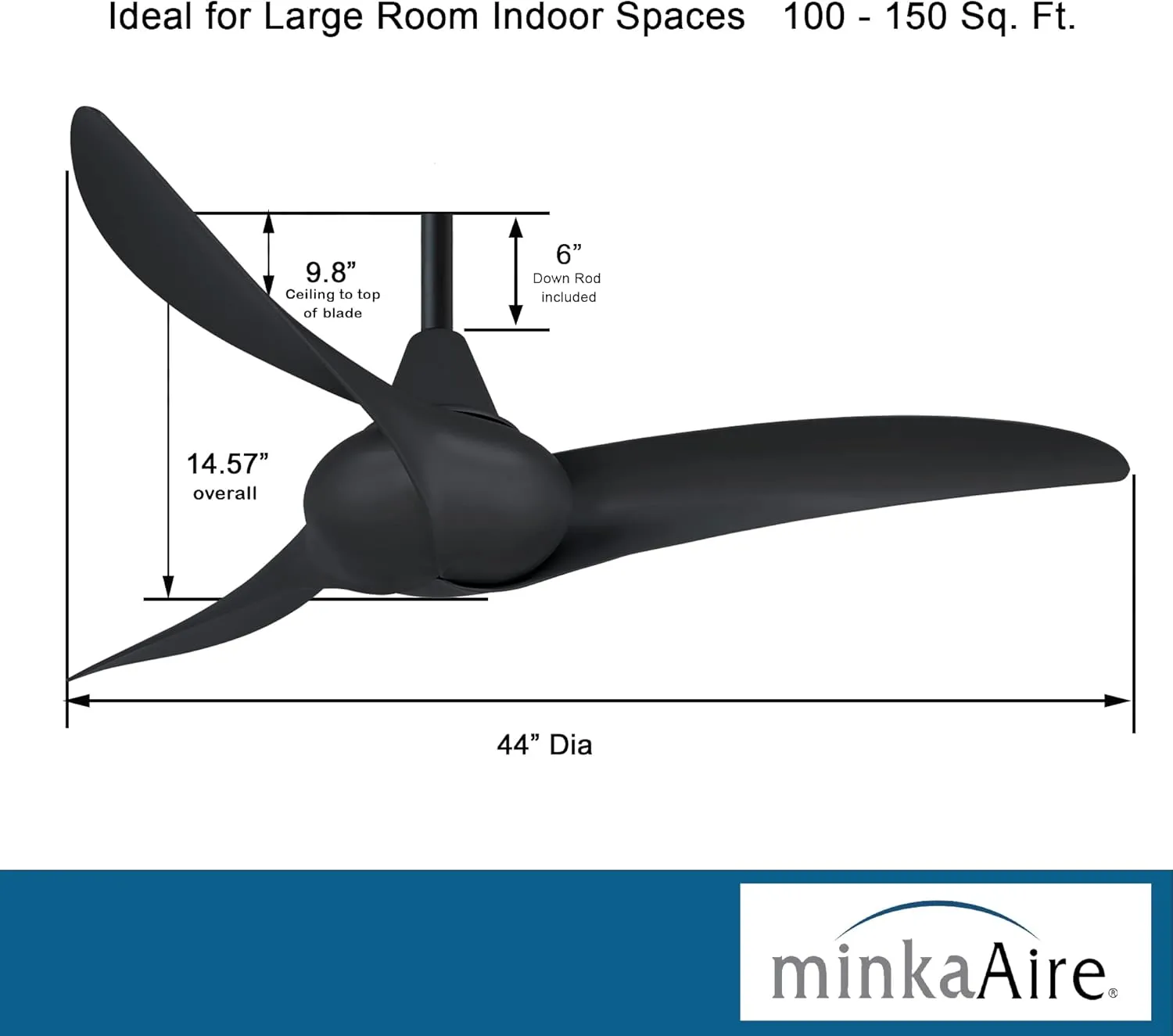 MINKA-AIRE F854-CL Wave 44" Ceiling Fan with Remote Control in Coal Finish