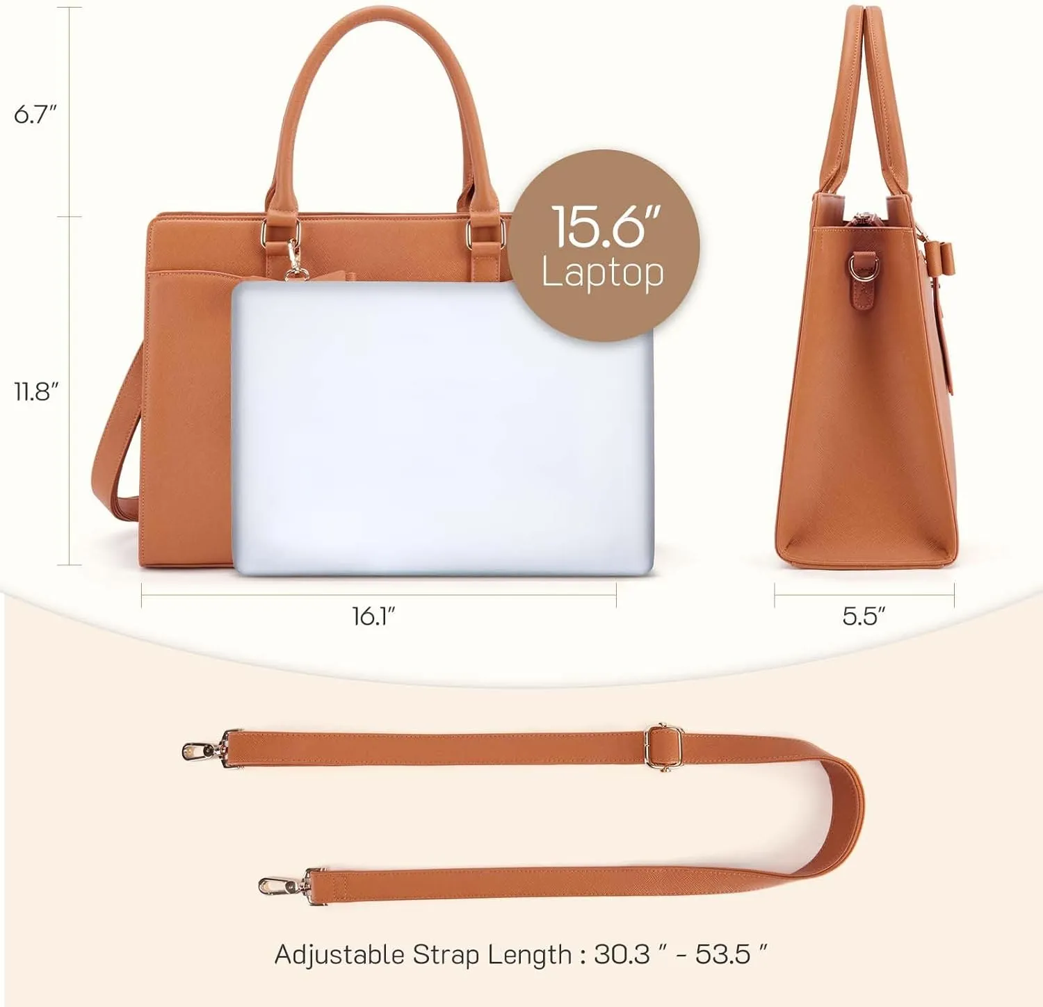 Missnine Laptop Tote Bag for Women 15.6 Inch Leather Work Bags Teacher Computer Purse Briefcase Handbag for Office, Travel