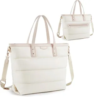 Missnine Tote Bag for Women 15.6 inch Laptop Bag Large Travel Tote Bag with Zipper, Quilted Puffer Handbags for Work