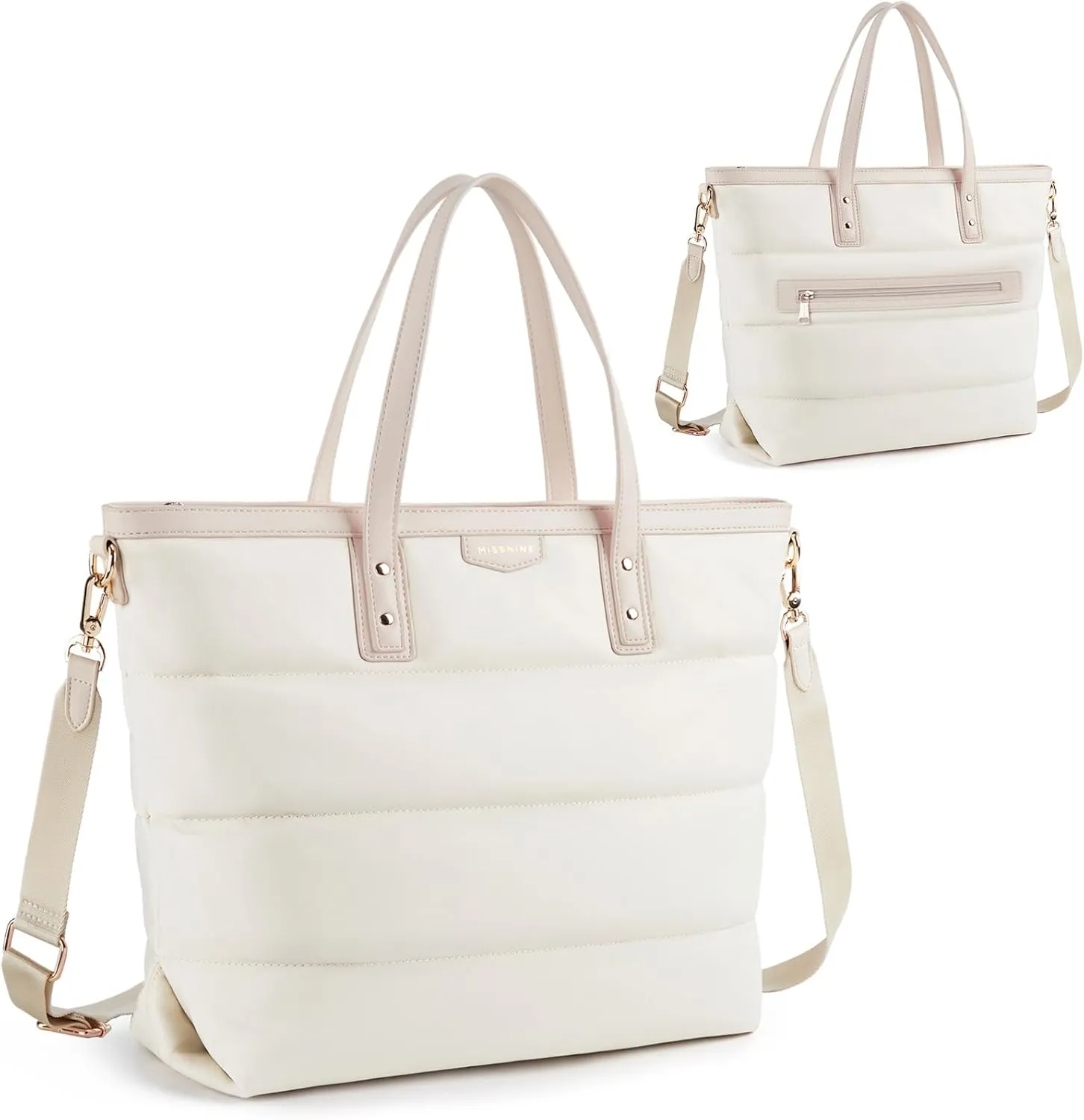 Missnine Tote Bag for Women 15.6 inch Laptop Bag Large Travel Tote Bag with Zipper, Quilted Puffer Handbags for Work