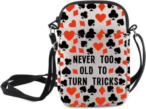 MNIGIU Funny Card Game Gift Never Too Old To Turn Tricks Euchre Crossbody Bag Gambler Gift Card Game Player Shoulder Bag