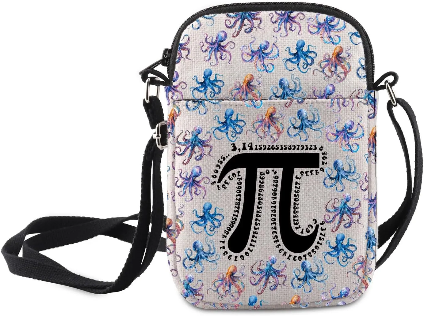MNIGIU Funny Pi Day Gift 3.14 Octopus Crossbody Bag 3.14 Number Lover Gift Octopus Pattern Small Shoulder Bag Math Merch