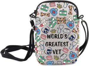 MNIGIU Vet Graduation Gift World's Greatest VET Crossbody Bag Veterinary Medicine Gift Vet Receptionist Messenger Bag