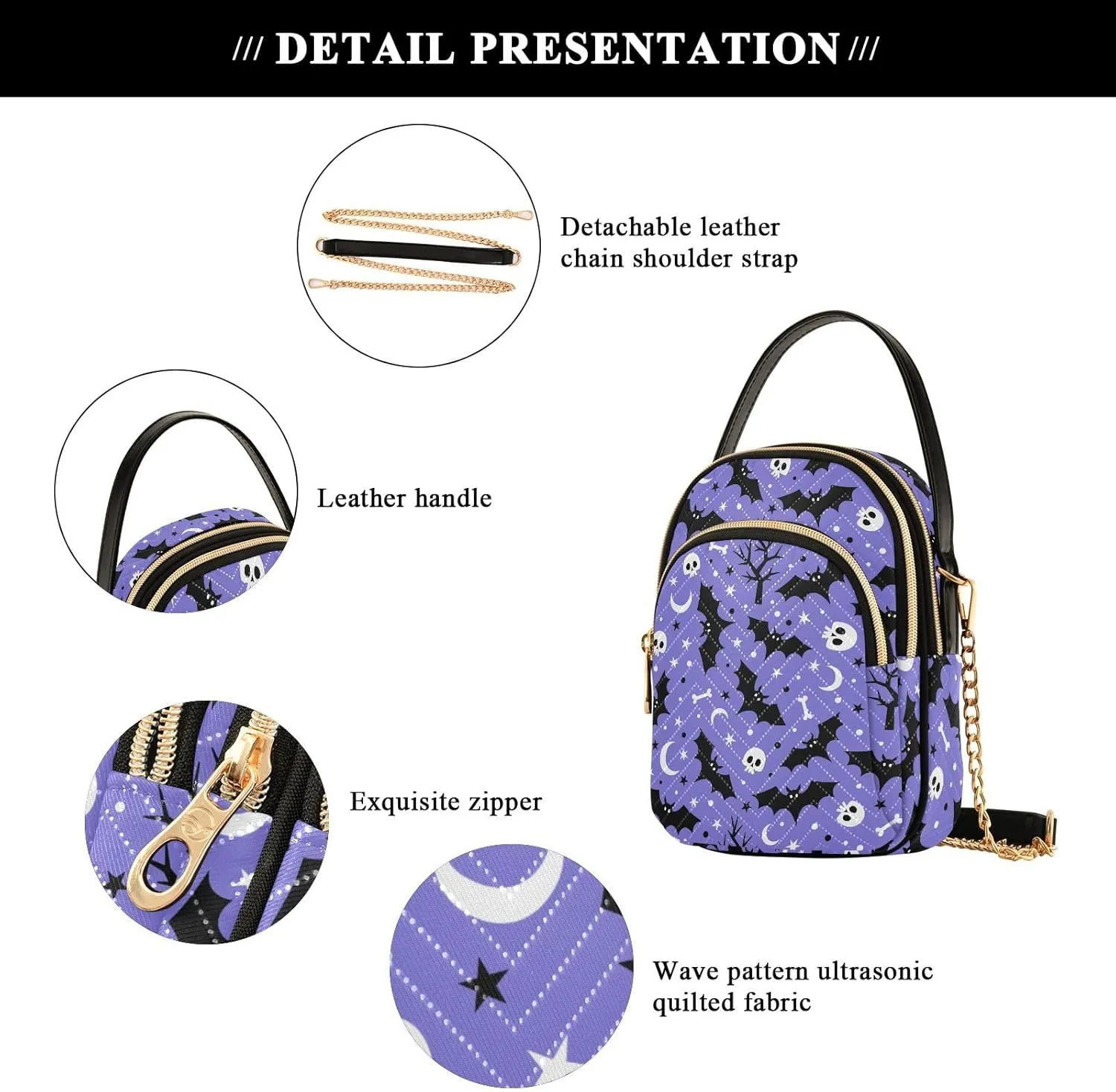 MNSRUU Quilted Crossbody Bags for Women Trendy, Women's Crossbody Handbags Goth Skull Travel Cell Phone Purses Bags