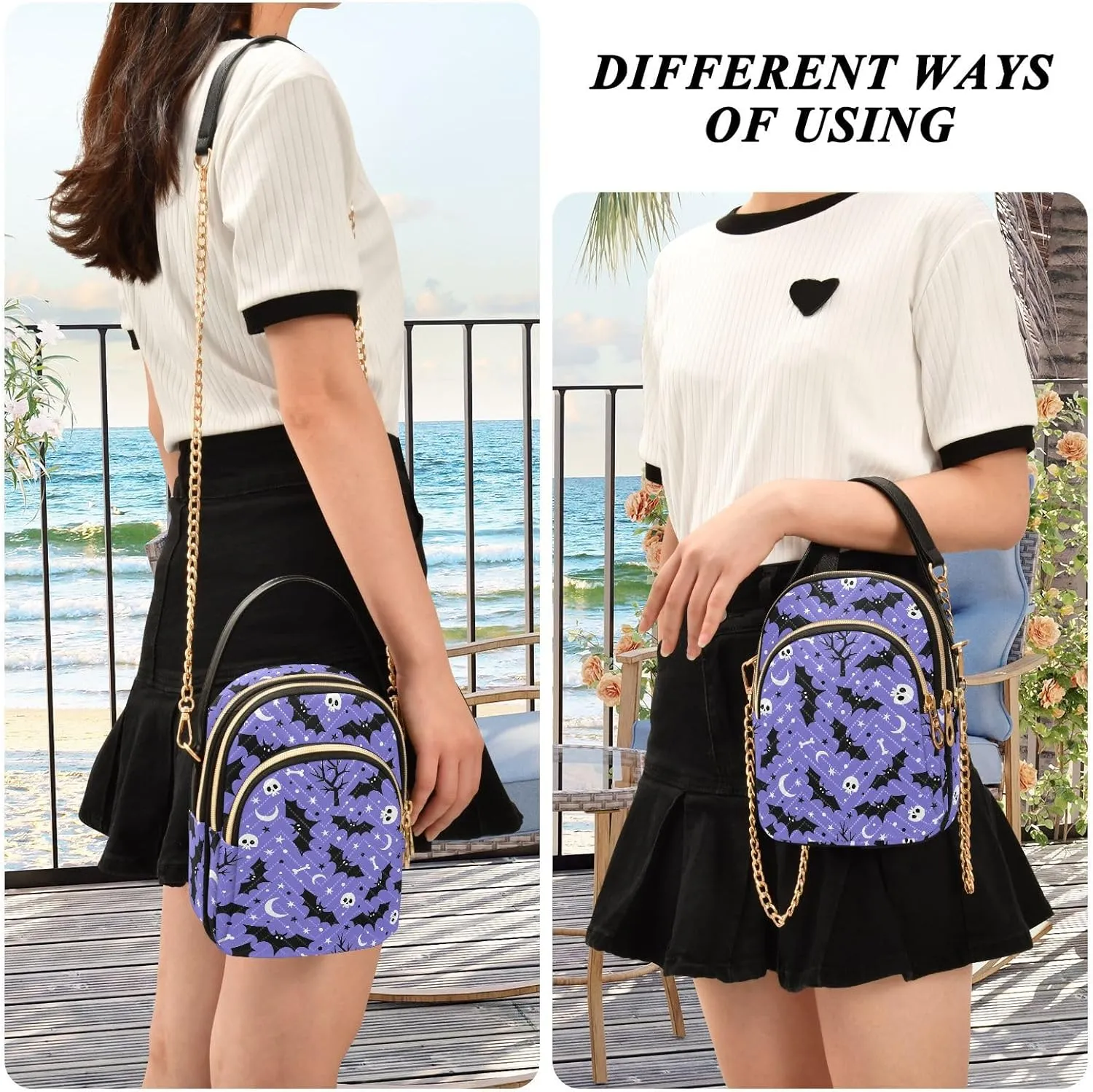 MNSRUU Quilted Crossbody Bags for Women Trendy, Women's Crossbody Handbags Goth Skull Travel Cell Phone Purses Bags