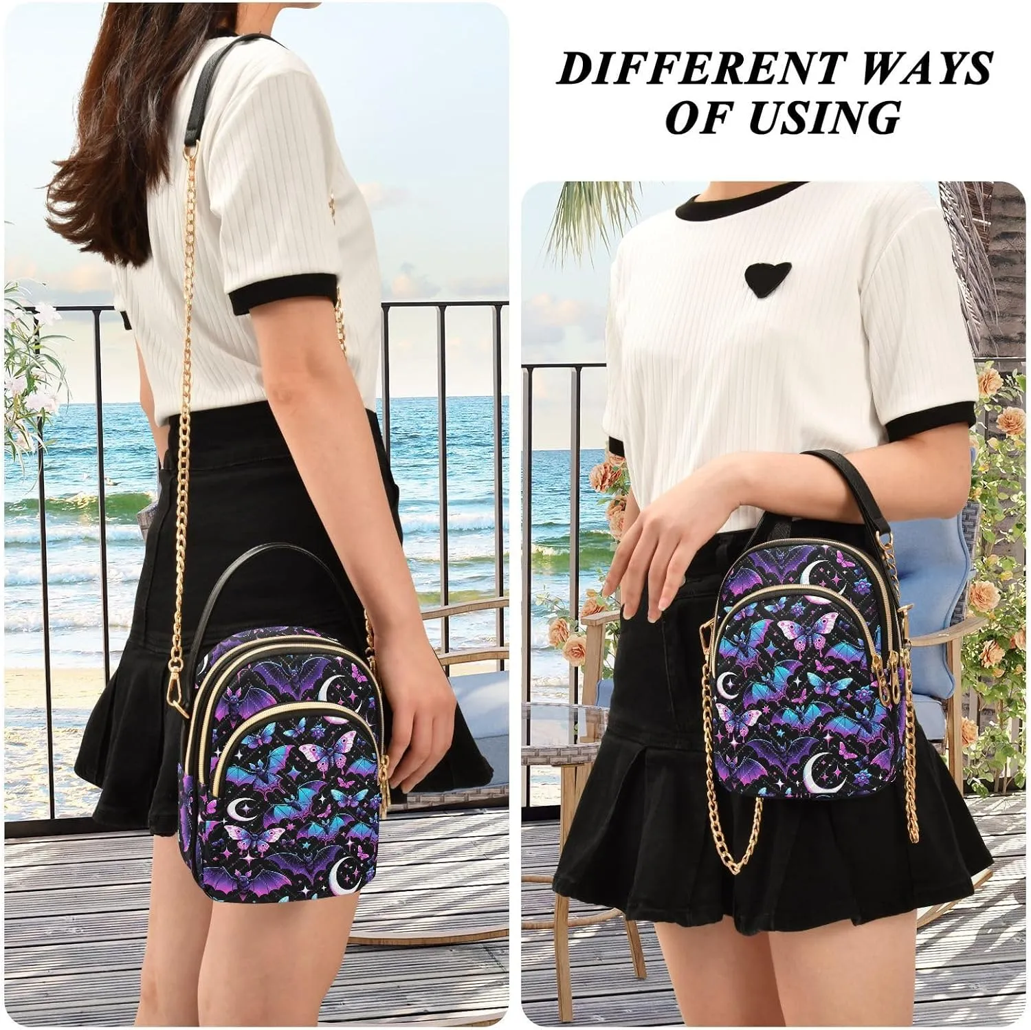 MNSRUU Quilted Crossbody Bags for Women Trendy, Women's Crossbody Handbags Goth Skull Travel Cell Phone Purses Bags