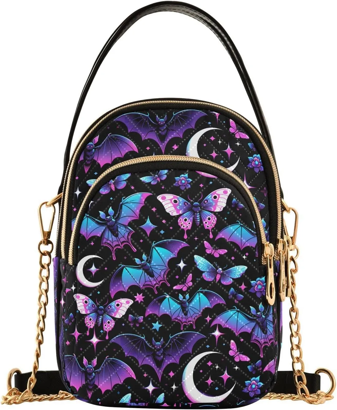MNSRUU Quilted Crossbody Bags for Women Trendy, Women's Crossbody Handbags Goth Skull Travel Cell Phone Purses Bags