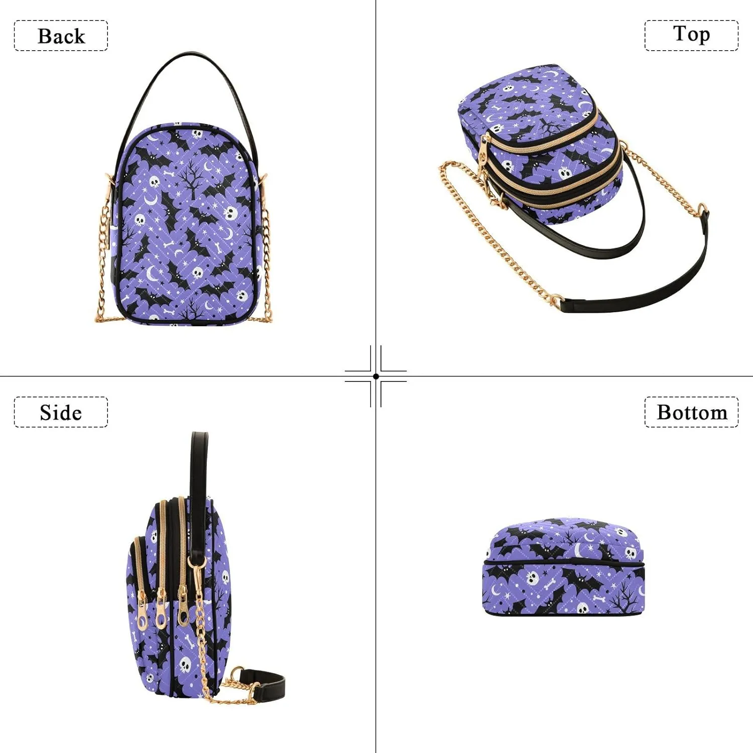 MNSRUU Quilted Crossbody Bags for Women Trendy, Women's Crossbody Handbags Goth Skull Travel Cell Phone Purses Bags