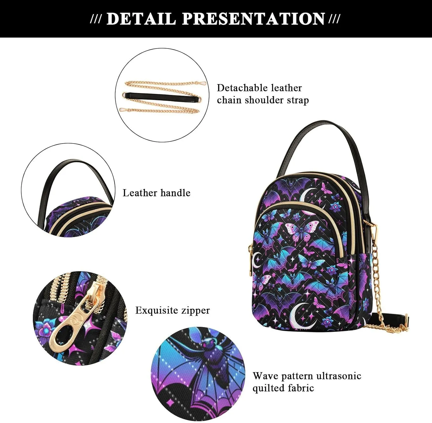 MNSRUU Quilted Crossbody Bags for Women Trendy, Women's Crossbody Handbags Goth Skull Travel Cell Phone Purses Bags