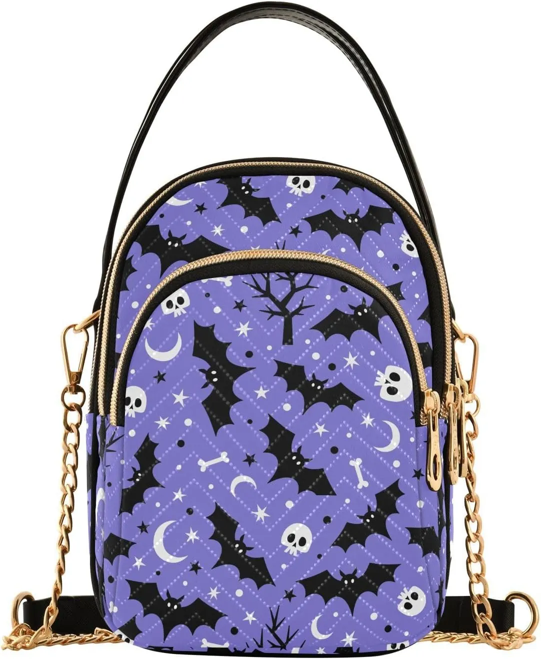 MNSRUU Quilted Crossbody Bags for Women Trendy, Women's Crossbody Handbags Goth Skull Travel Cell Phone Purses Bags