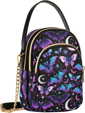 MNSRUU Quilted Crossbody Bags for Women Trendy, Women's Crossbody Handbags Goth Skull Travel Cell Phone Purses Bags