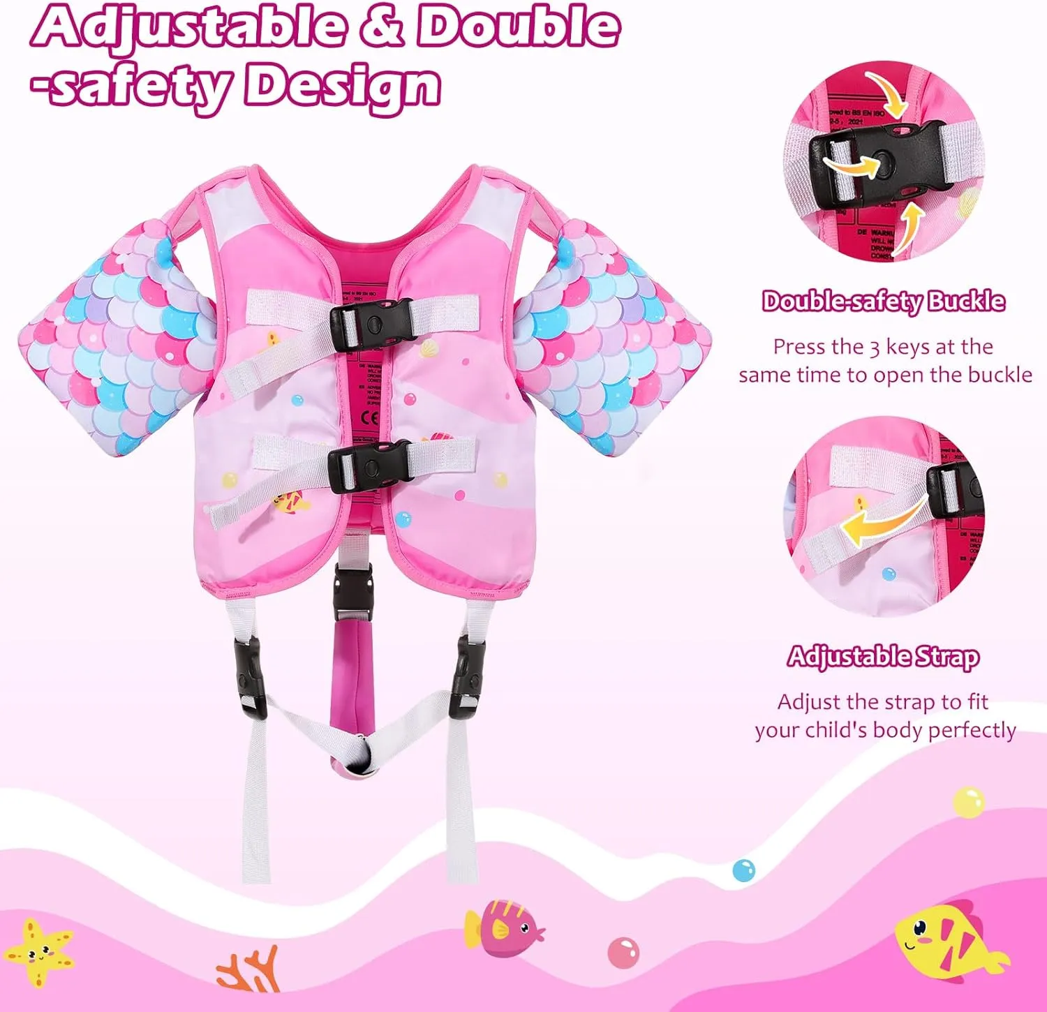 MoKo Kids Swim Vest, Arm Band Pool Floaties Jacket for 2-3-4-5-6 Years (22-30-40-50-66LBS), Pool Floats for Kids, Water Wings for Children Swimmies, Toddlers, Boys, Girls