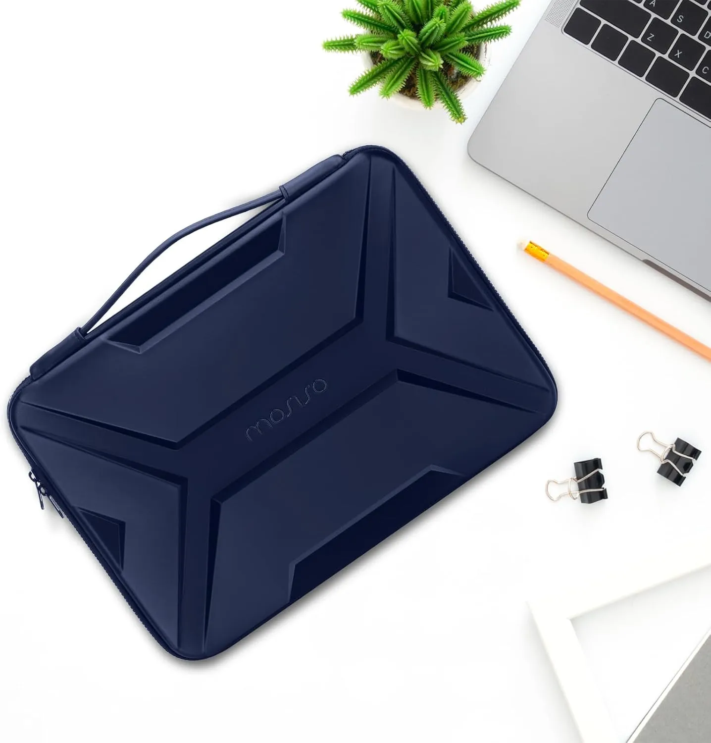 MOSISO 13-14 inch Laptop Hard Case, 13.3 inch Waterproof Shockproof Computer Bag Compatible with MacBook HP Dell,Artistic Geometric EVA Carrying Sleeve Laptop Case Hard Shell with Handle, Navy Blue