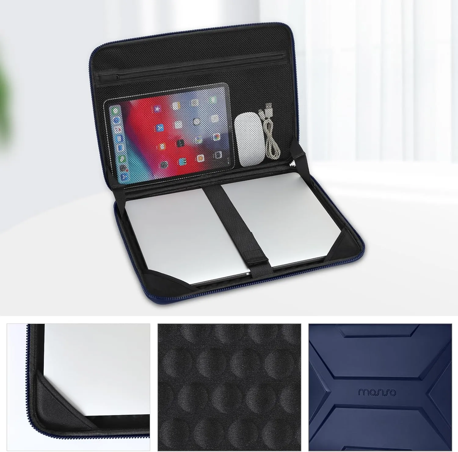 MOSISO 13-14 inch Laptop Hard Case, 13.3 inch Waterproof Shockproof Computer Bag Compatible with MacBook HP Dell,Artistic Geometric EVA Carrying Sleeve Laptop Case Hard Shell with Handle, Navy Blue
