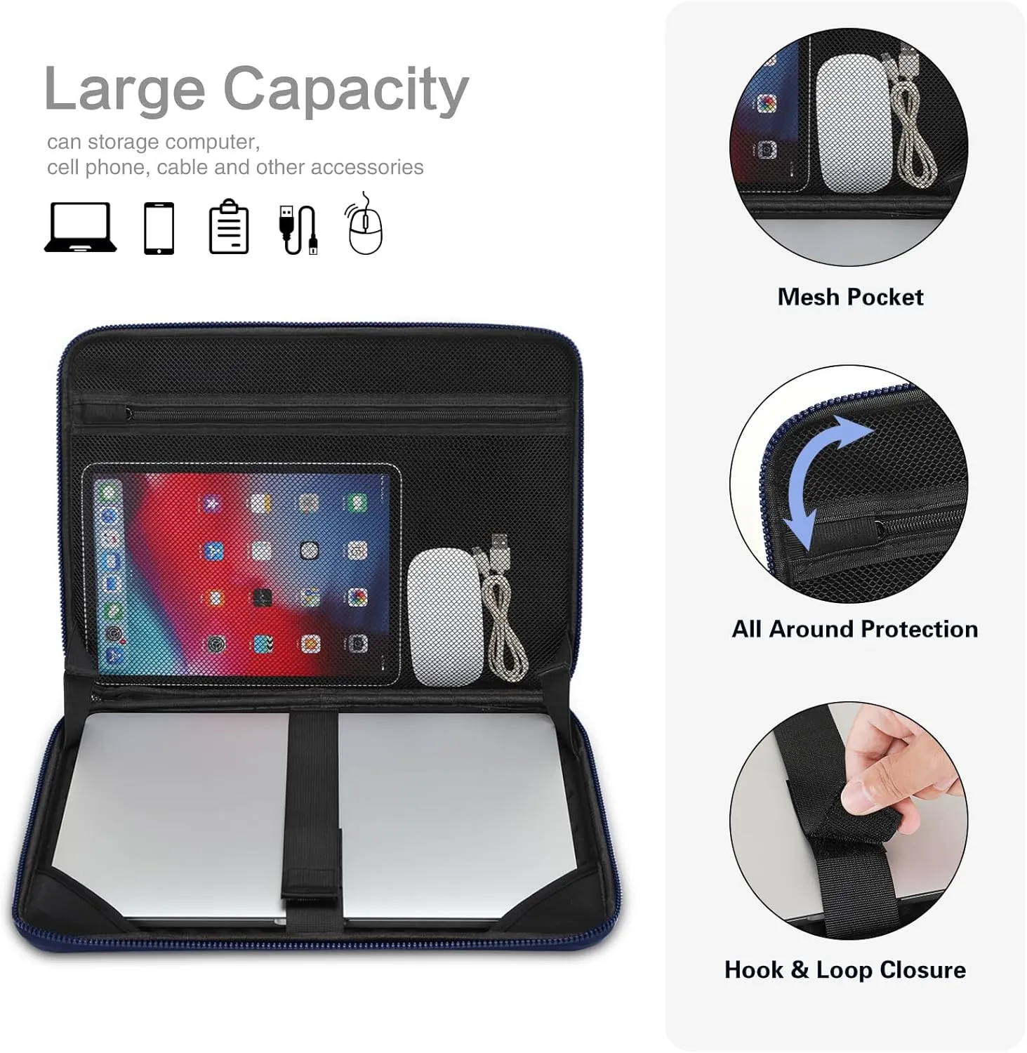MOSISO 13-14 inch Laptop Hard Case, 13.3 inch Waterproof Shockproof Computer Bag Compatible with MacBook HP Dell,Artistic Geometric EVA Carrying Sleeve Laptop Case Hard Shell with Handle, Navy Blue