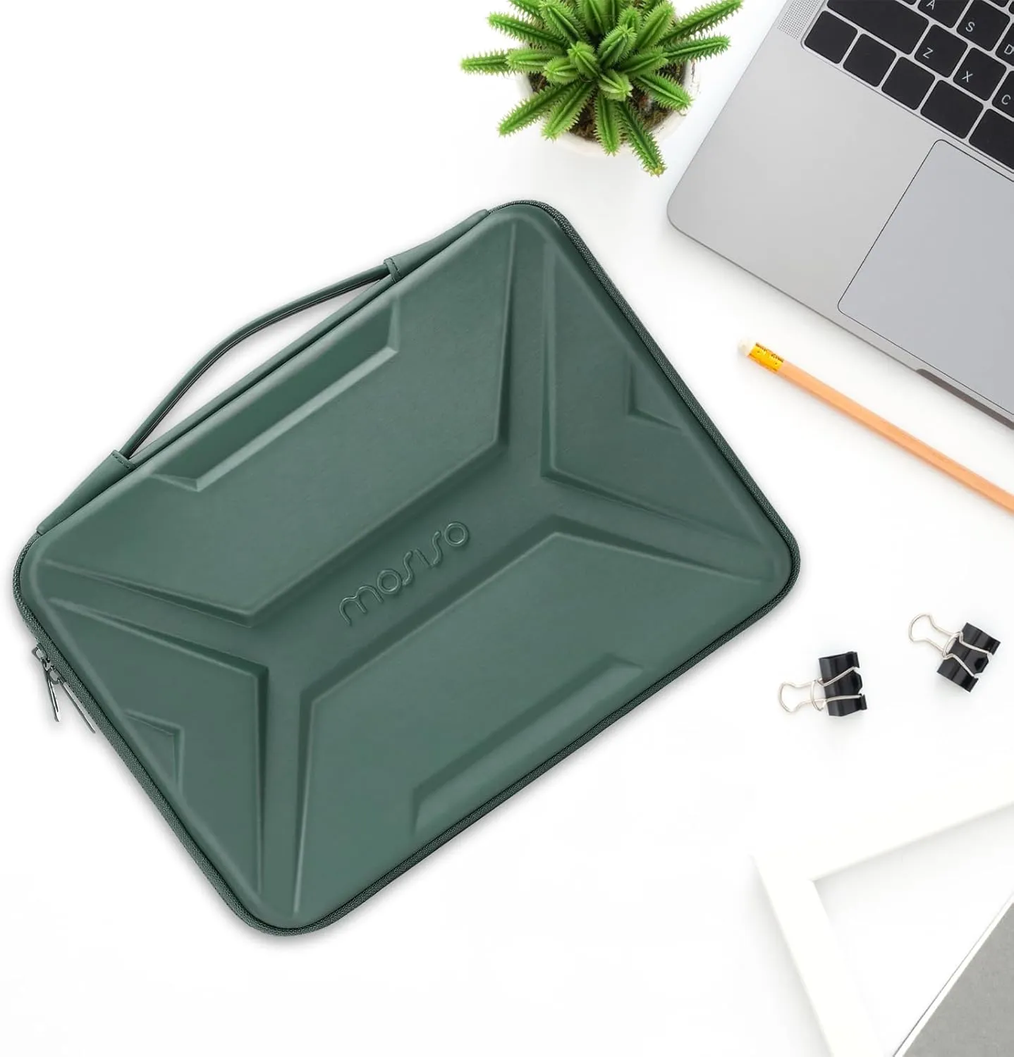 MOSISO 13-14 inch Laptop Hard Case, 13.3 inch Waterproof Shockproof Computer Bag Compatible with MacBook HP Dell,Artistic Geometric EVA Carrying Sleeve Laptop Case Hard Shell with Handle,Antique Green