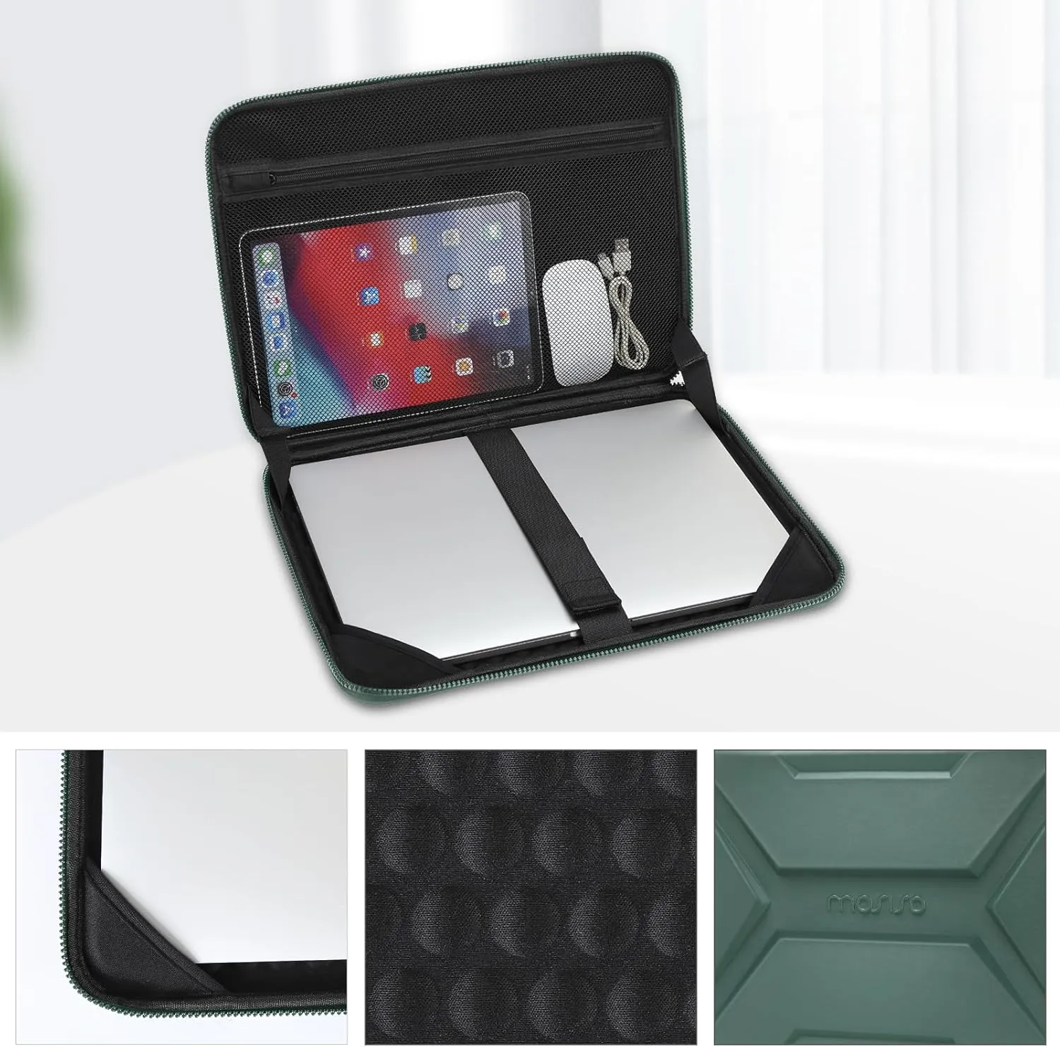 MOSISO 13-14 inch Laptop Hard Case, 13.3 inch Waterproof Shockproof Computer Bag Compatible with MacBook HP Dell,Artistic Geometric EVA Carrying Sleeve Laptop Case Hard Shell with Handle,Antique Green