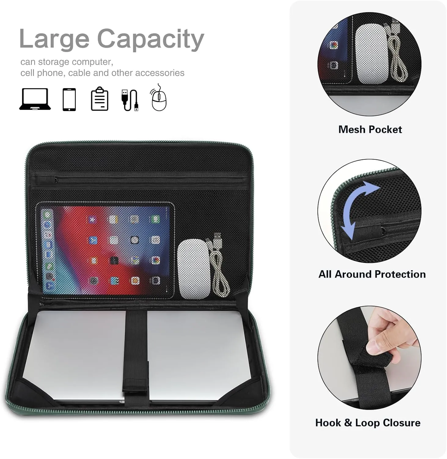MOSISO 13-14 inch Laptop Hard Case, 13.3 inch Waterproof Shockproof Computer Bag Compatible with MacBook HP Dell,Artistic Geometric EVA Carrying Sleeve Laptop Case Hard Shell with Handle,Antique Green