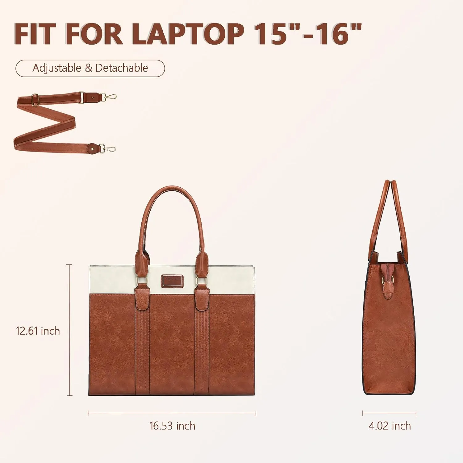 MOSISO Laptop Bag, PU Leather Laptop Tote Work Bags, Large Capacity Double Vertical Stripes Computer Briefcase Waterproof Bag