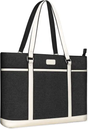 MOSISO Laptop Tote Bag, 15.6 inch Laptop Bag for Women Men, 16 inch Business Office Work Travel Shoulder Computer Bag with Front 3 Hidden Pockets & PU Bottom & Earphone Hole, Black