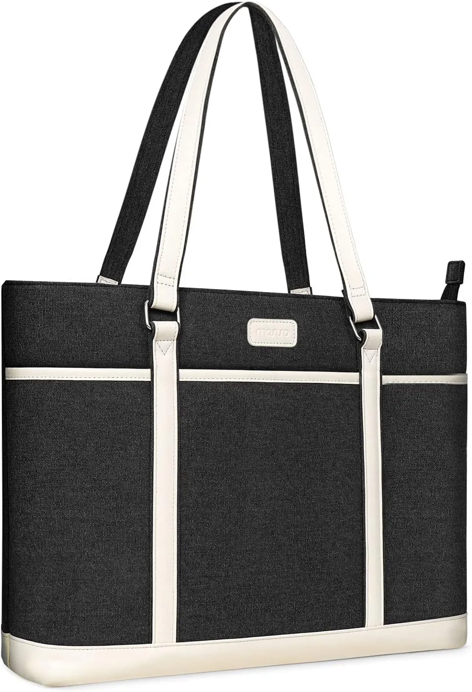 MOSISO Laptop Tote Bag, 15.6 inch Laptop Bag for Women Men, 16 inch Business Office Work Travel Shoulder Computer Bag with Front 3 Hidden Pockets & PU Bottom & Earphone Hole, Black