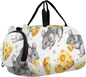 Mouse and Cheese Sports Duffle Bag for Teens Girls Boys, Gym Bag with Shoe Compartment, Kids Travel Overnight Weekender Shoulder Bag