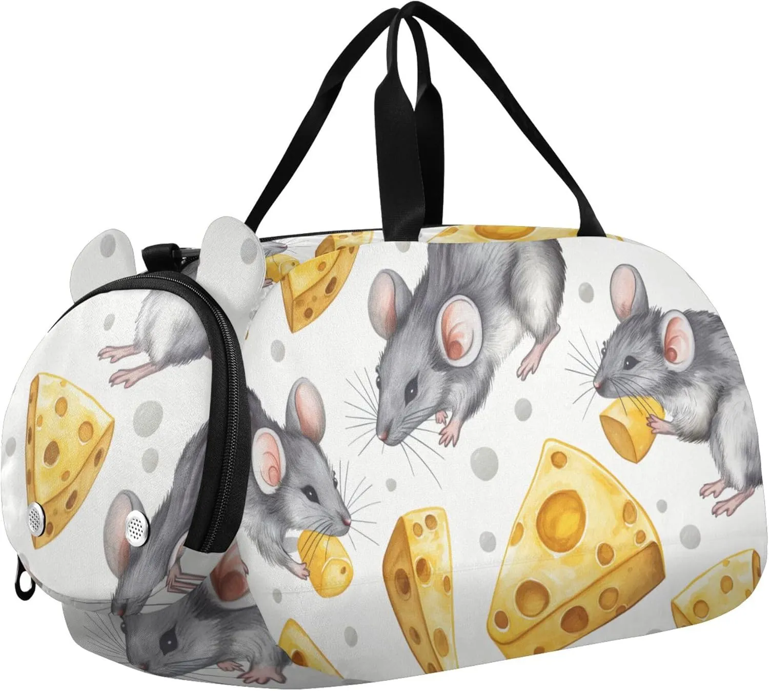 Mouse and Cheese Sports Duffle Bag for Teens Girls Boys, Gym Bag with Shoe Compartment, Kids Travel Overnight Weekender Shoulder Bag