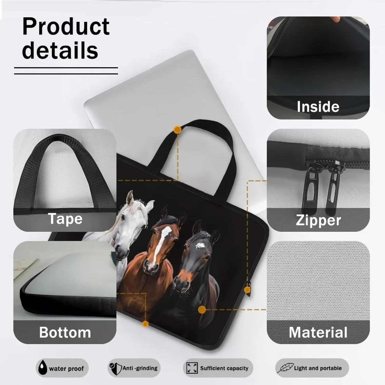 Mumeson Horses Laptop Bag Briefcase Handbag for Womens Compatible with MacBook MacBook Pro Laptop Sleeve Bag for Womens Teen Laptop Computer Pocket Case Briefcase
