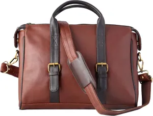 Mysa Brown Vegan Leather Slim Vintage Messenger Crossbody Satchel Shoulder Briefcase Sleeve Bag with Adjustable Strap for Office Work Travel Fits 14" Computer Laptop Tablet for Men Women