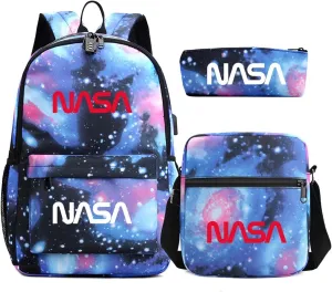 NASA,Space Agency，astronaut，camouflage bag, men and women, Three piece backpack set