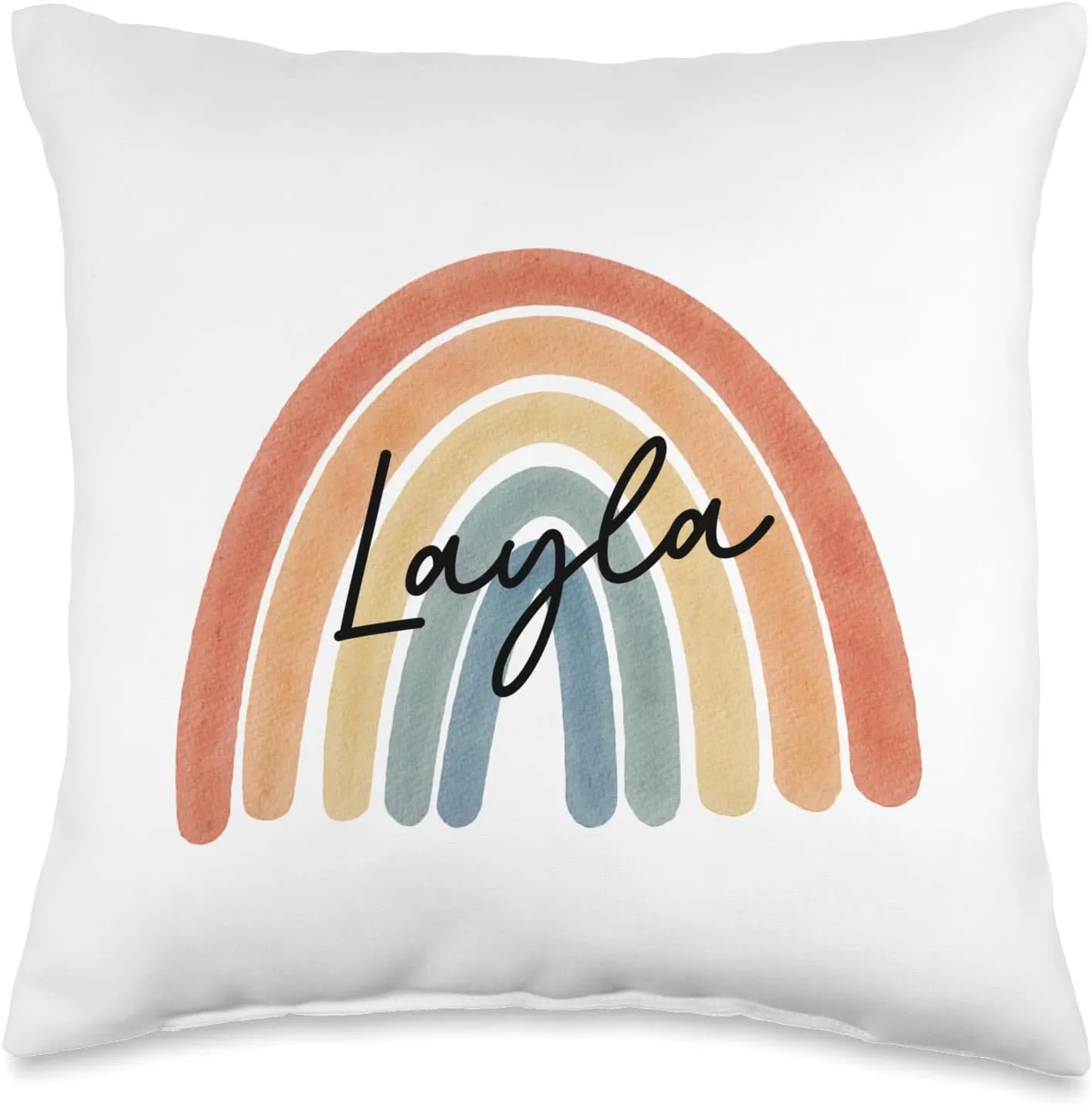 New Born Baby Layla Personalized Gift Rainbow Nursery Throw Pillow