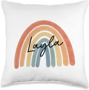 New Born Baby Layla Personalized Gift Rainbow Nursery Throw Pillow