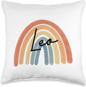 New Born Baby Leo Personalized Gift Rainbow Nursery Throw Pillow