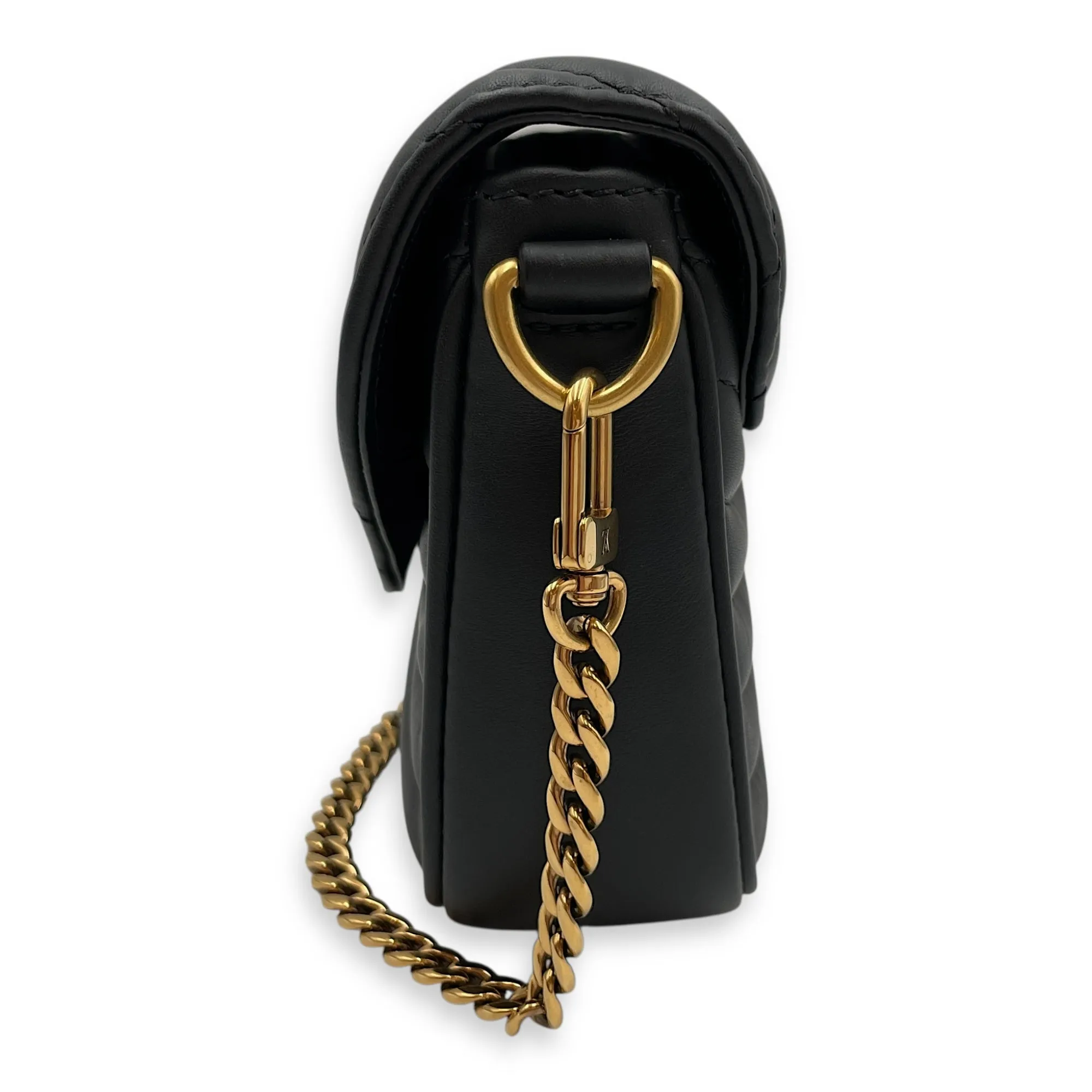 New Wave Multi Pochette Black Crossbody Bag in Calfskin, Gold hardware