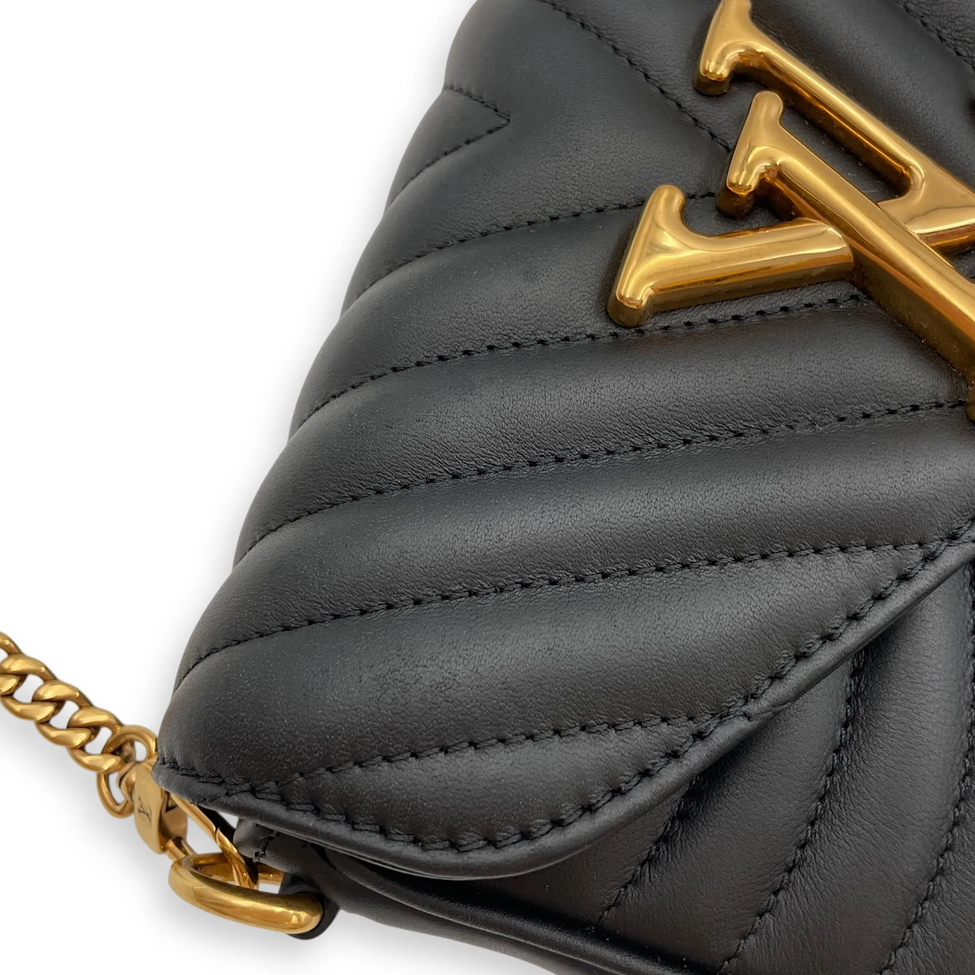 New Wave Multi Pochette Black Crossbody Bag in Calfskin, Gold hardware