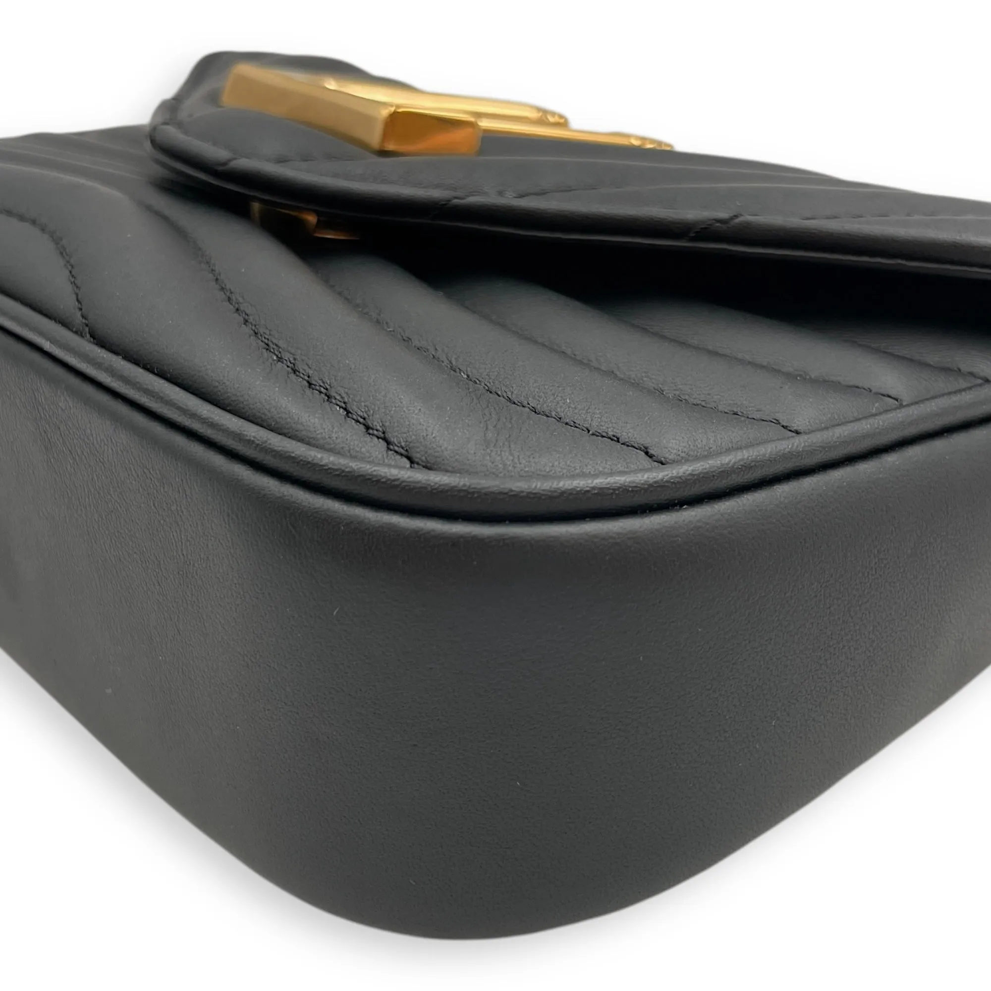 New Wave Multi Pochette Black Crossbody Bag in Calfskin, Gold hardware
