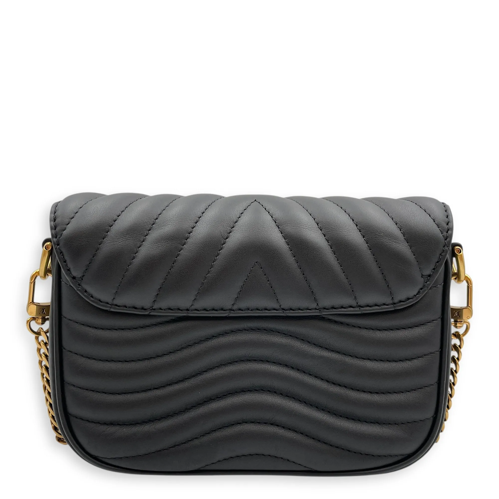 New Wave Multi Pochette Black Crossbody Bag in Calfskin, Gold hardware