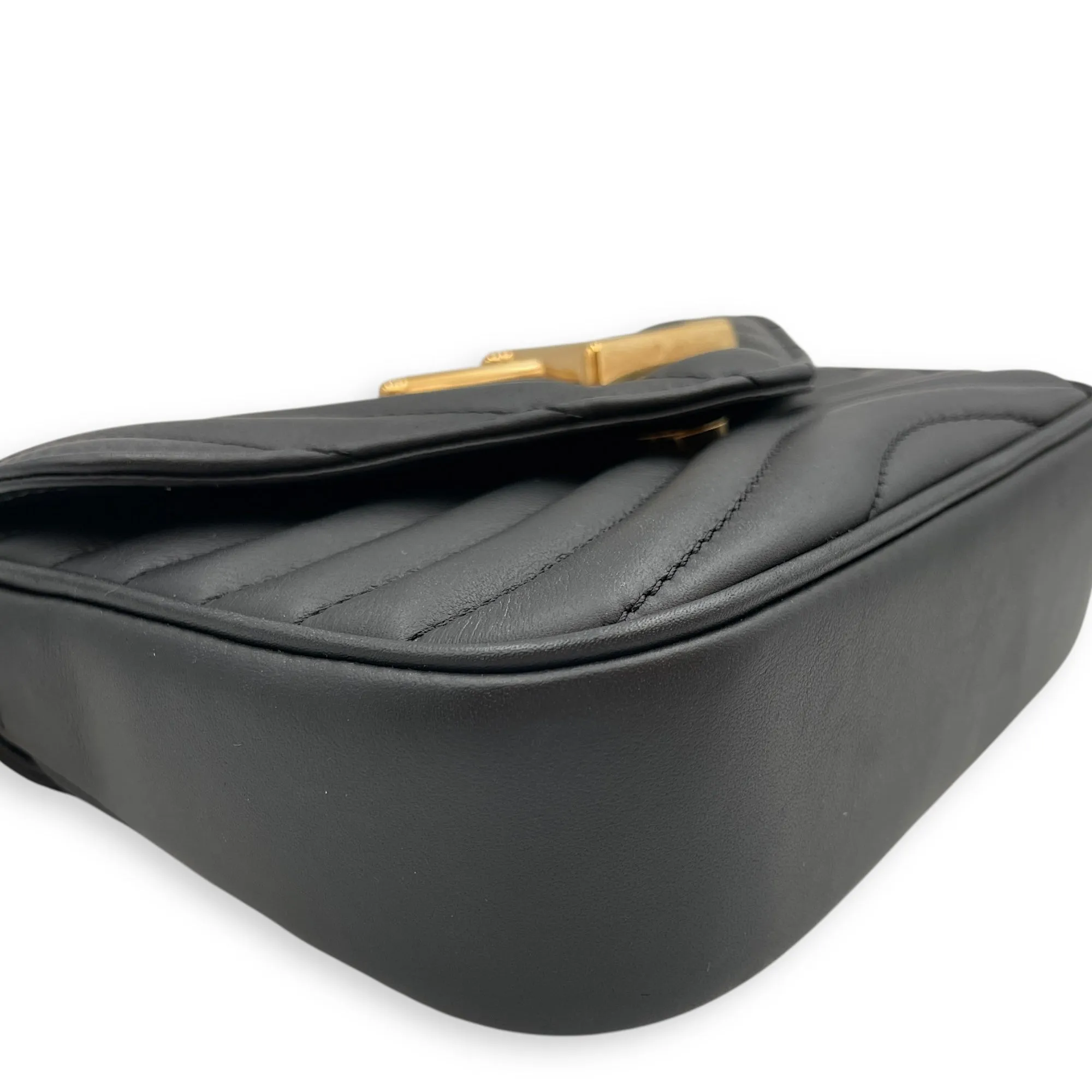 New Wave Multi Pochette Black Crossbody Bag in Calfskin, Gold hardware