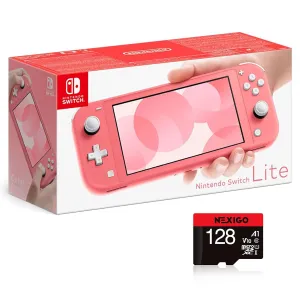 Nintendo 2021 Switch Lite Console Family Holiday Bundle - Coral, 5.5" Touchscreen Display, Built-in Plus Control Pad, Speakers, WiFi, Bluetooth 4.1, NexiGo_ 128GB MicroSD Card Bundle